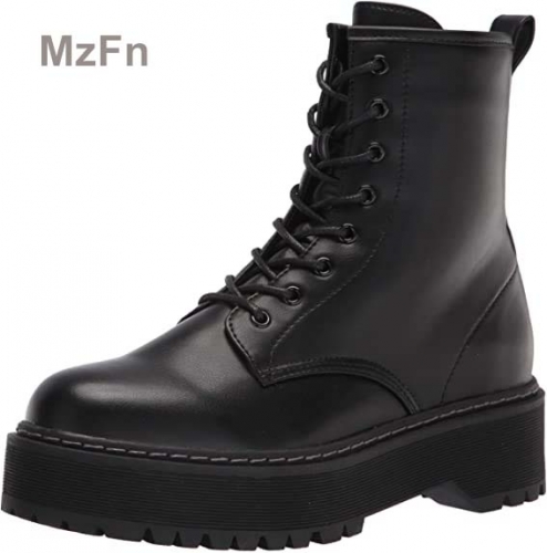 MzFn Women's Genuine Leather Boot Combat Boot with Thermoplastic Elastomers Sole