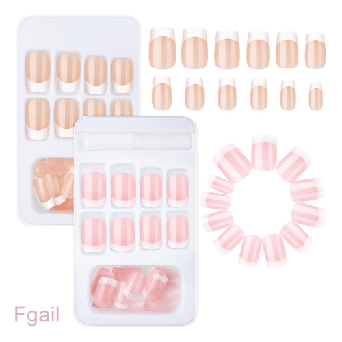 Fgail 48 Pcs French False Nail Tips Short Medium Fake Nails Artificial Acrylic Full Cover Fingernails with Nail Files