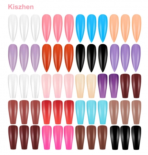 Kiszhen 504 Pcs Extra Long Colorful Fake Nails Ballerina Coffin Press on Nails Full Cover Glossy False Nails Solid Color Artificial Acrylic Nails