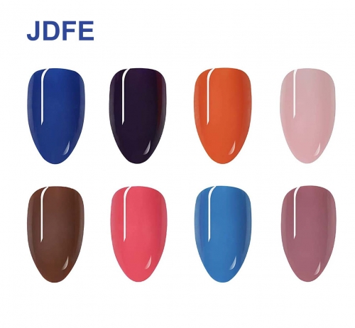 JDFE 192Pcs 8 Colors Acrylic Fake Nails Full Cover Nail Tips with 96 Pieces Nail Adhesive Jelly Tabs for Salon Home