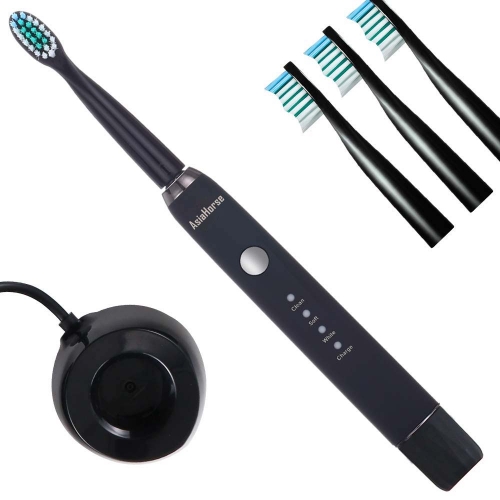 AsiaHorse Sonic Toothbrush with Powerful Ultralsonic Vibrating Slim Waterproof IPX7 Powered Toothbrush with Wireless Charging (Black)