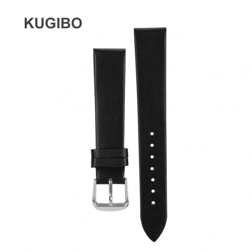 KUGIBO 1 Pair PU Leather Watch Band 19mm Black Watch Strap for All Kinds of Different Watches Men Women