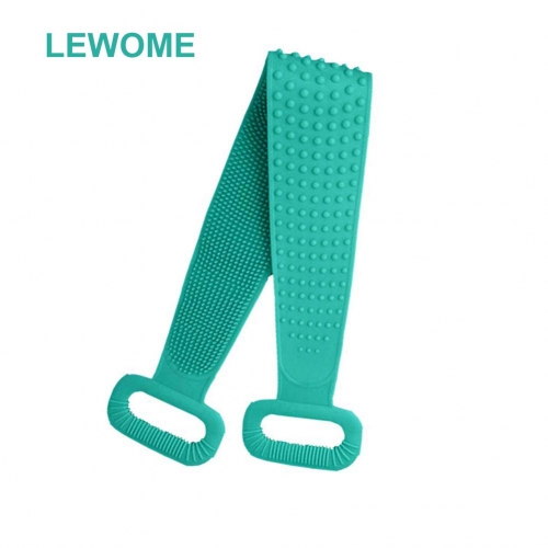LEWOME Silicone Bath Body Brush Exfoliating Lengthen Silicone Body Back Scrubber with Soft and Stiff Massage Bristles(Green)