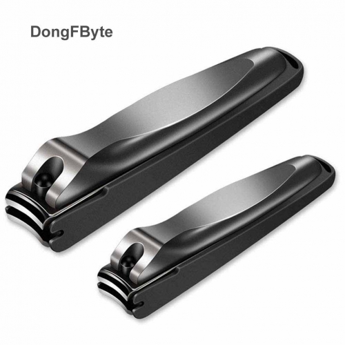 DongFByte Nail Clipper Set – 2 Pcs Black Stainless Steel Fingernails Toenails Clipper Cutter, No Splash Toenail Fingernail Clippers