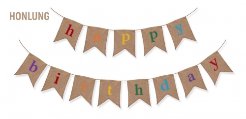 HONLUNG Happy Birthday Burlap Banner with Twine Reusable Textile Banner Rustic Birthday Party Decor