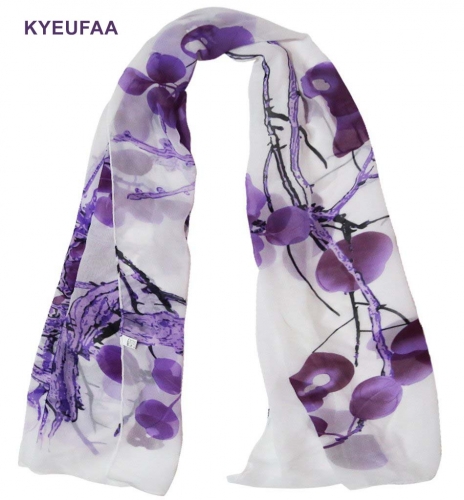 KYEUFAA Women Chinese Classic Style Print Chiffon Long Neck Scarf Head Hair Wrap