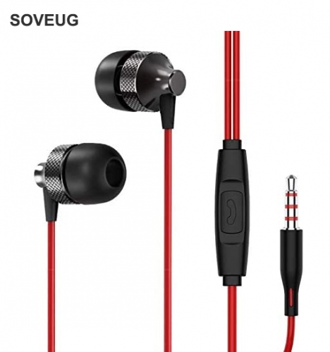 SOVEUG Wired Headphone Metal Earbuds Noise Cancelling Stereo Heave Bass Earphones with Micphone Mic with Volume Control