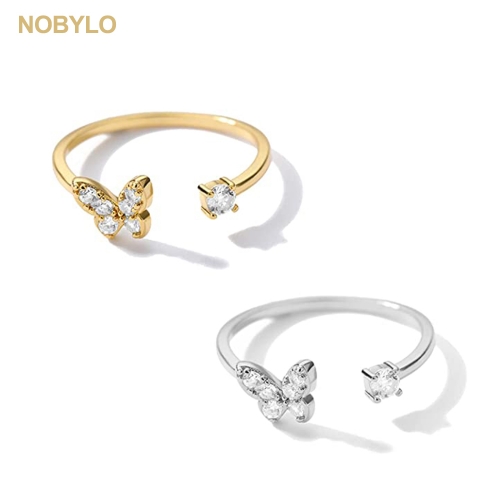 NOBYLO 2Pcs Butterfly Rings for Women Gold Silver Butterfly Ring Adjustable Butterfly Jewelry