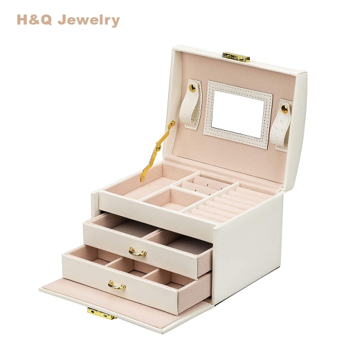 H&Q Jewelry Women's Jewelry Box, Premium Leather, Medium Jewelry Locker with Lock, Suitable for Home Travel to Store Rings