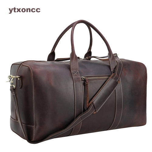ytxoncc Leather Duffle Weekender Travel Bag with Full Grain Cowhide Leather Duffel Bag