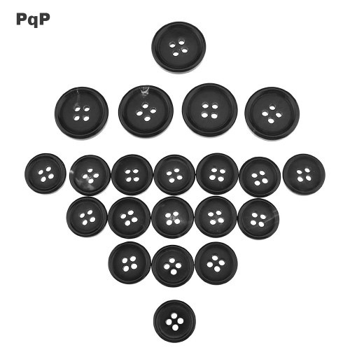 PqP 22Pcs Black Button Sewing Button 4 Holes 15mm & 20mm Round Buffalo Horn Buttons for Arts, DIY Crafts, Sewing, Decoration