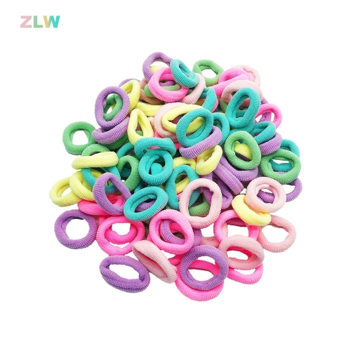 ZLW 100Pcs Elastic Cotton stretch Hair Ties Bands Small Size Rubber Band Ponytail Holders for Toddler Baby Girl Women, Assorted Color