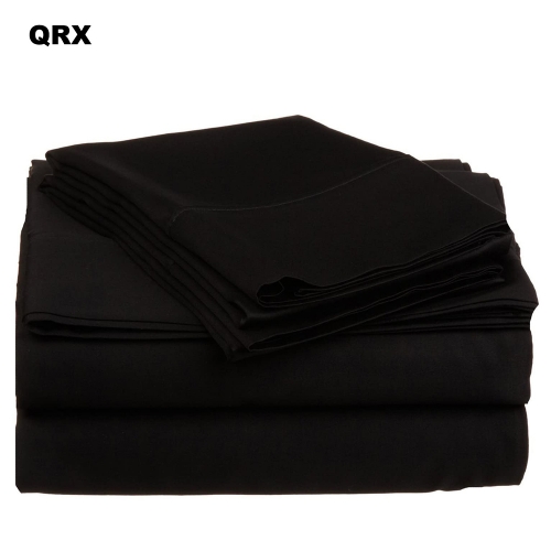 QRX Bed Sheets Set Include 1-Piece Fitted Sheet, 1-Piece Flat sheet and 2-Piece Pillowcases Black Solid Bed Sheets for Hotel Home