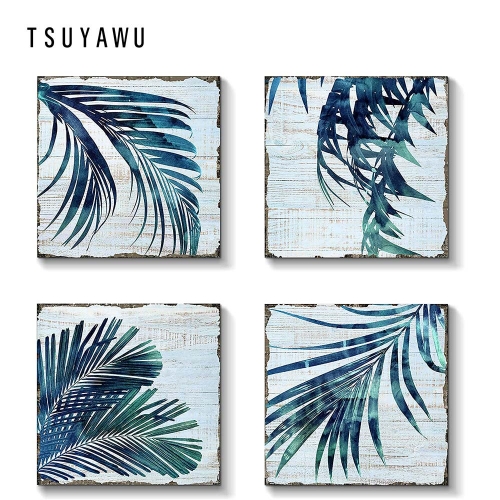 TSUYAWU Palm Leaf Painting on Canvas Contemporary Rustic Botanical Painting Wall Art for Bathroom Living Room Bedroom