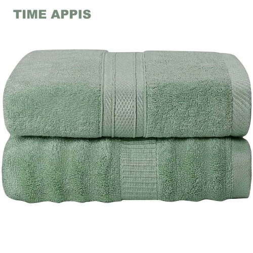 TIME APPIS Bamboo Cotton Bath Towels 2pcs 27x54 Inch Ribbed Luxury Bath Towel Set for Bathroom, Super Soft and Absorbent