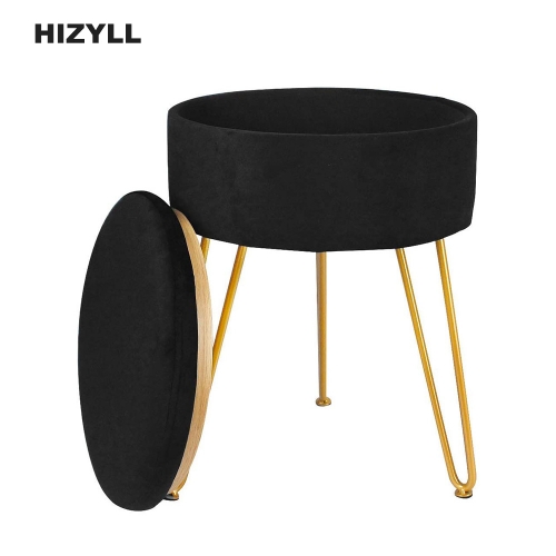 HIZYLL Footrest Stool Round Velvet Modern Upholstered ​Vanity Footstool Stool Side Table Seat Dressing Chair with Golden Metal Leg