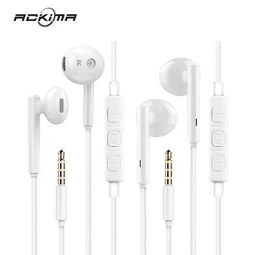 ackima Earphones, 2 Pack 3.5mm Jack Wired Earbuds with Microphone, Noise Isolating,High Definition in-Ear Headphones