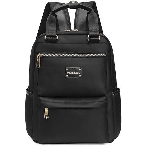VMELOL Women's Black Casual Backpack with Multiple Pockets Nylon School Bag Daypack Rucksack for Women Girl Youth