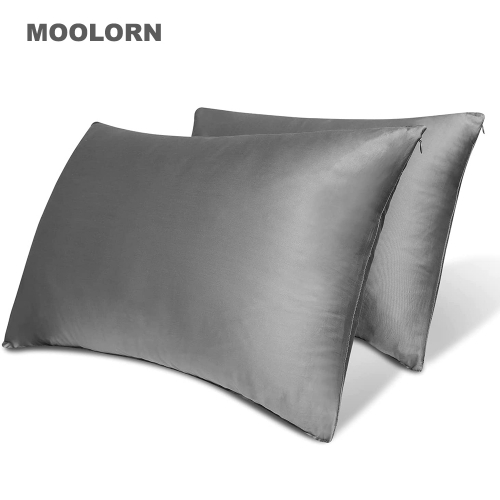 MOOLORN   Pillow Covers,Breathable & Cooling  Grey Pillow Cases Queen Size Set of 2 with Hidden Zippered Design