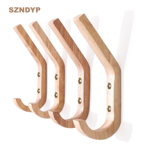 SZNDYP Wooden Coathooks Wall Mounted Wood Coat Hook Decorative Wall Hook Hat Rack 4pcs