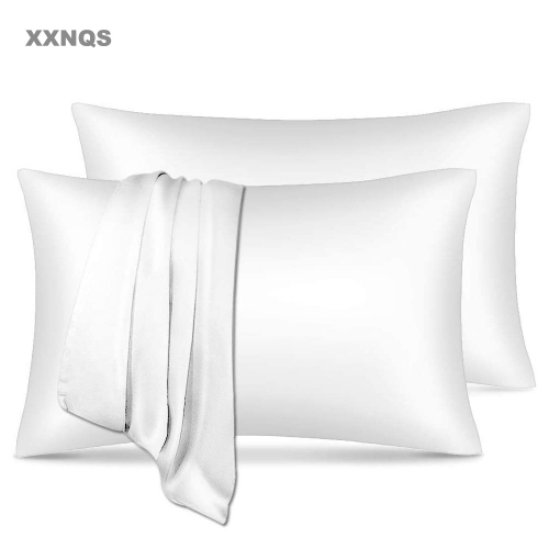 XXNQS Set of 2 Silky Satin Pillow Covers with Envelope Closure Comfortable and Breathable Pillowcase for Hair Skin, Ivory