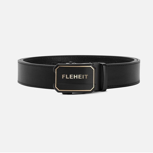 FLEHEIT Men's Leather Belt Automatic Buckle Waist Bands for Dress Suit Jeans Uniform, Black