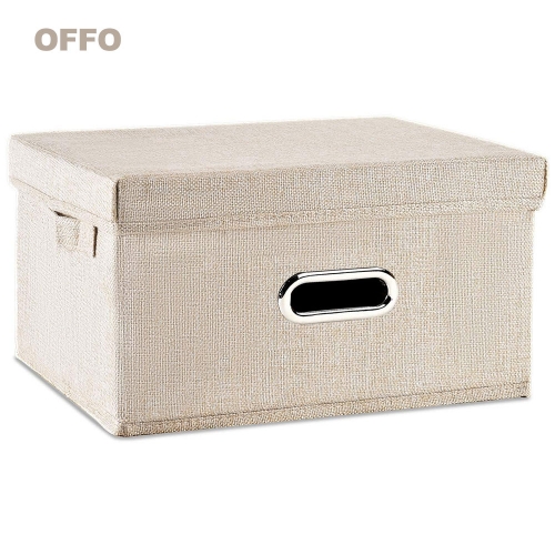 OFFO Linen Fabric Storage Boxes with Lid Foldable Storage Bin Organizer Storage Basket for Clothing Shoes Toys Books Photo Albums