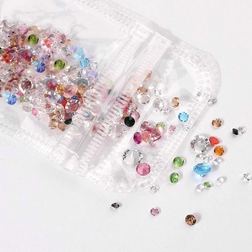 Meuzhen 1500Pcs Nail Ornaments 3D Fingernail Embellishments Nail Art Decoration Mixed Color Crystal AB Diamond Shaped Beads
