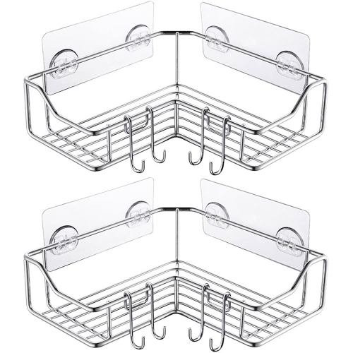 Jescta 2 Pack Conner Shower Racks with Hooks SUS304 Stainless Steel Wall Mounted Bathroom Shower Organizer for Bathroom, Toilet, Kitchen