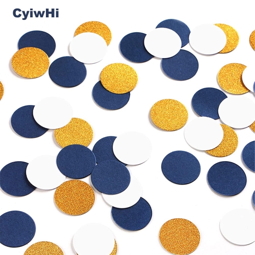 CyiwHi Navy Blue White Gold Paper Confetti Birthday Decorations for Glitter Sprinkles Biodegradable Table Confetti Round