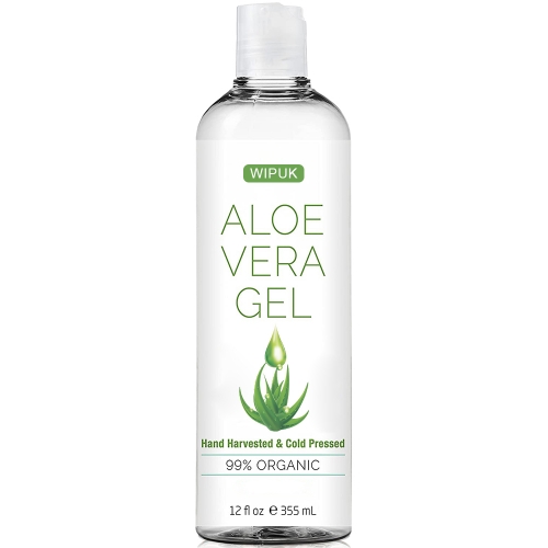 WIPUK Organic Aloe Vera Gel Skin Care Product, Great for Face Hair Skin Sunburn Relief, Unscented, Vegan, 12 oz