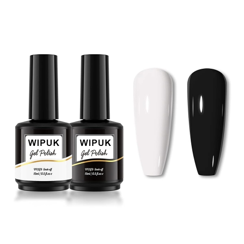 WIPUK 2 Pack Nail Polish Set Black & White Gel Nail Polish Soak off UV Gel Nail Polish Set Drawing Nail Art Salon DIY Home
