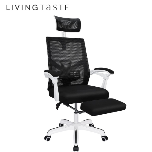 LIVINGTASTE Ergonomic Office Chair with Headrest Footrest and Linkage Armrest Adjustable Swivel Chair for Home Office