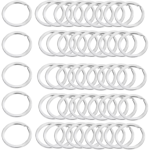 ECOAURORAUS 50PCS Stainless Steel Key Split Rings Metal Key Chain Rings Flat Rings for Car Home Keys and Accessories, 30mm