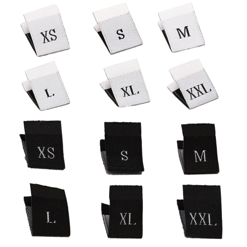 WOLEL 240Pcs Cotton Clothes Size Labels Garment Tags Sewing Clothing Size Labels Fabric Tags (White, Black, XS/S/M/L/XL/XXL)