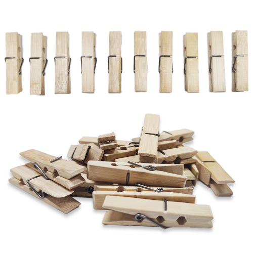 Cogci 40pcs Clothes Pegs Bamboo Pins with Spring Durable Clothing Pegs for Shirts Socks Towels Sheets Photos Crafts Cards DIY Projects