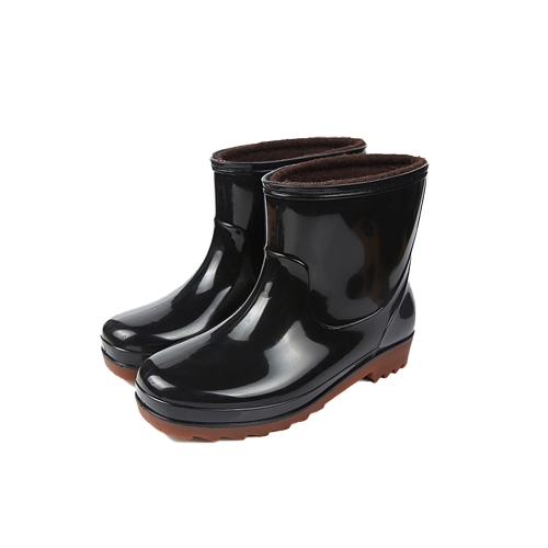 PTZZKIDS Men's Rain Boots with Soft Lining Waterproof Non-Slip Rain Shoes for Outdoor Walking Fishing Work, Black