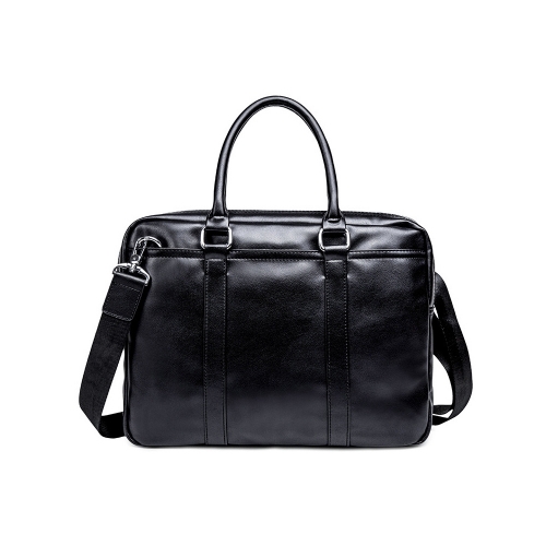 JOWNHE Men's Leather Briefcase with Handle and Long Shoulder Strap Black Modern Business Handbag Multi function Messenger Bag for Office Travel