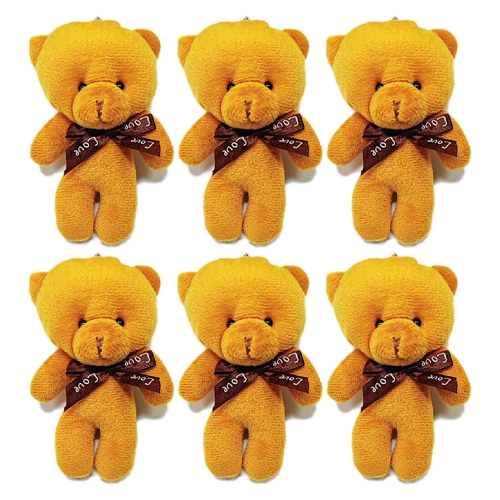 Herqei Mini Teddy Dolls Bear Plush Toy with Keychain 6 pcs Small Teddy Bears Stuffed Animal Toys for Kids Boys Girls
