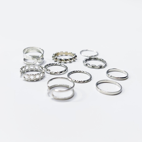 LEFLOY 10Pcs Stackable Rings Metal Rings Women's Jewelry Silver Rings Set for Women Girls