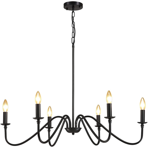 Tianala 6 Lights Candle Chandelier Rustic Farmhouse Ceiling Pendant Light Fixture Modern Chandelier for Kitchen Hallway Foyer Dining Room, Black
