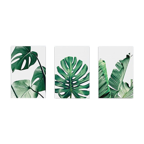 MZCC 3pcs Green Leaves Paintings Modern Style Plant Wall Art Wall Mounted Canvas Paintings Home Decor for Living Room Bedroom Kitchen Bathroom