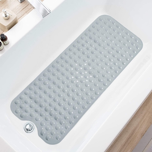 TCKC Non-Slip Bathtub Mat with Suction Cups Large PVC Bathtub Mat Bath Shower Mat for Bathroom Bathtub, Grey