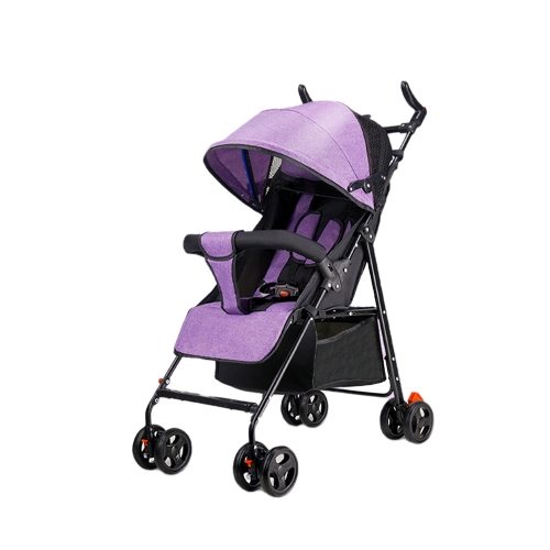 FLZ Portable Lightweight Stroller One-Hand Fold Compact Stroller with Shock Absorbing Wheels, Sunshade Cover, Storage Basket, Purple