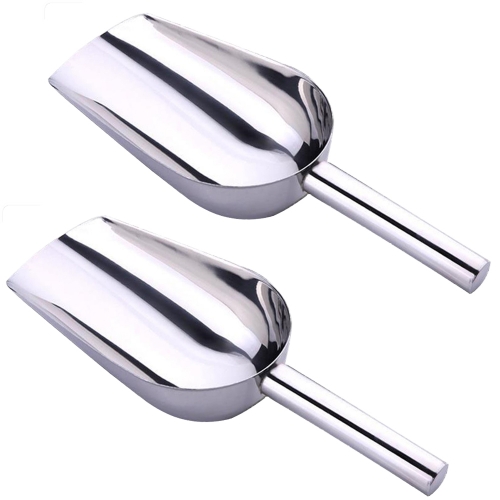 HJH Set of 2 Stainless Steel Ice Scoops Multipurpose Scoops for Candy Coffee Bean Dry Food Popcorn Home Kitchen Bar Wedding Party (6oz, Silver)