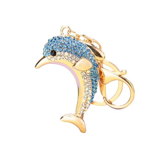 HBK Cute Key Ring Rhinestone Dolphin Keychain Animal Crystal Rhinestone Key Chain Keyring for Handbag Bag Purse