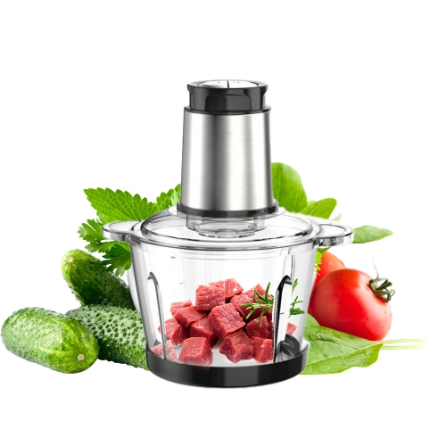 DXD Electric Meat Grinders with 2L Glass Bowl & 4 Sharp Blades 300W Multifunctional Food Choppers for Meat Garlic Ginger Pepper Carrot