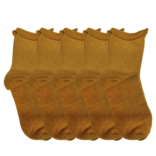 FsJoy Women's 5 Pairs Cotton Socks Non-slip Vintage Socks Casual Basic Socks Set, Yellow