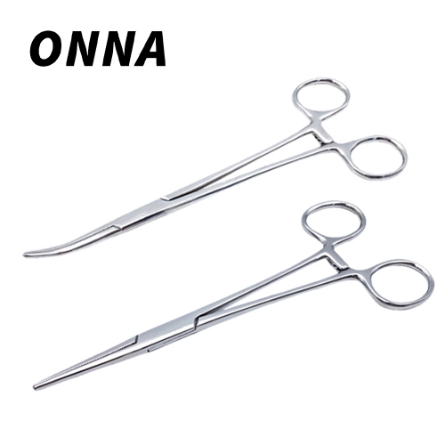 ONNA Stainless Steel Surgical Forceps Set of 2 Straight Curved Hemostat Forceps Locking Tweezer Clamps Surgical Instruments