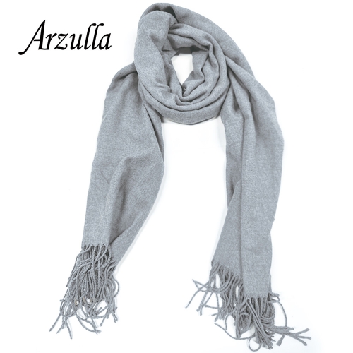 Arzulla Cozy & Warm Scarf with Tassels Solid Color Lightweight Scarf Wrap Shawl Fall Winter Accessories, Gray
